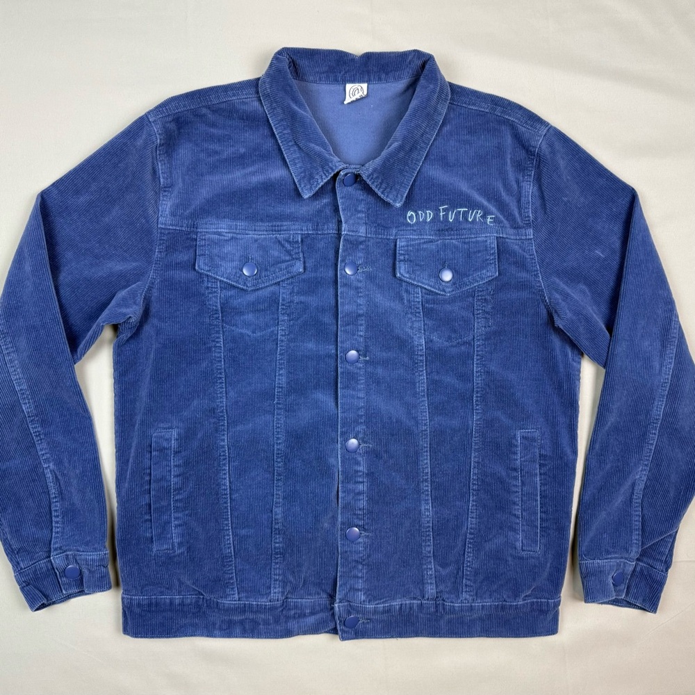 Odd Future Mens Corduroy Trucker Jacket Sz Medium Embroidered Blue B7